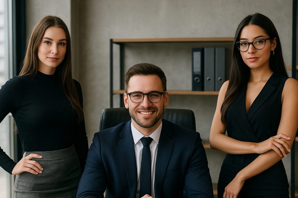 Imprenditore affiancato da agenti AI