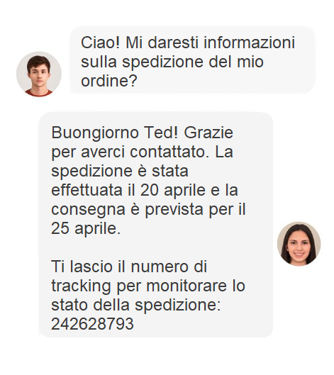 chat tracking spedizione