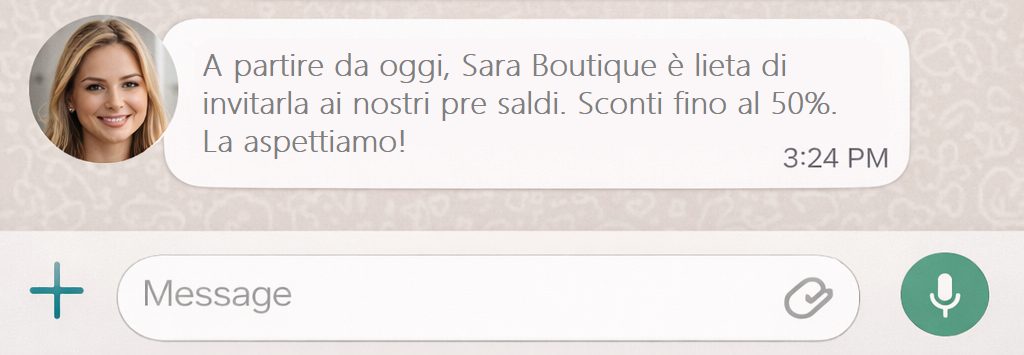 Messaggio di invito pre saldi 